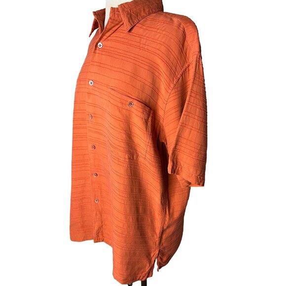 Tori Richards men’s orange large button short sleeve collar textured silk casual - Picture 6 of 14